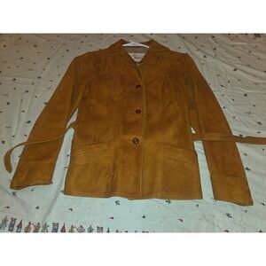 Vintage Lady Californian Genuine Leather Suede Belted Jacket Camel Brown Size 10
